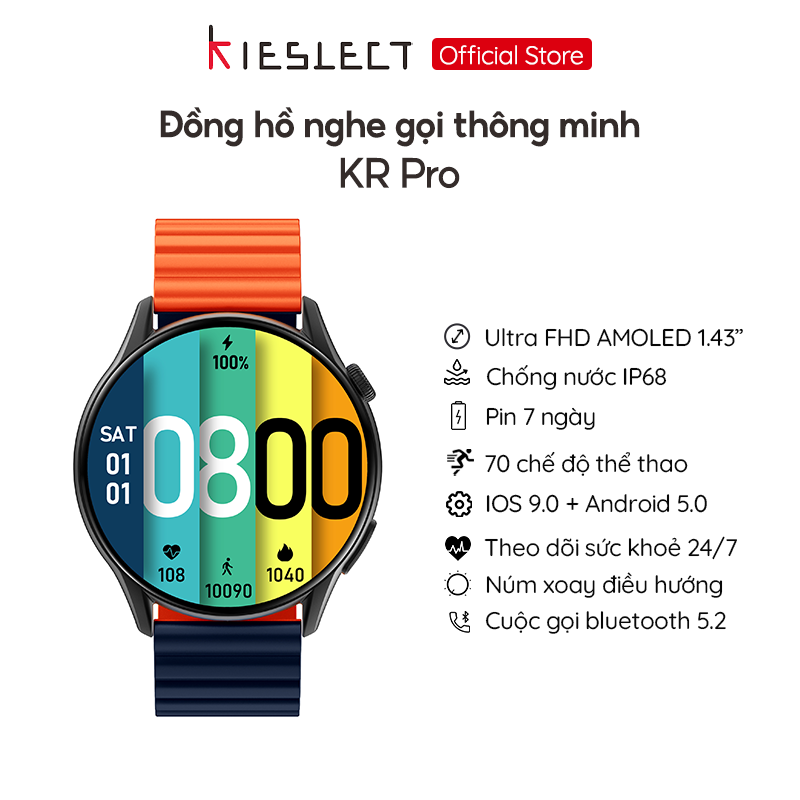 Đồng hồ thông minh Kieslect Kr Pro | Amoled 1.43 Inch | 70 chế độ tập | Nghe gọi | Tặng kèm dây đeo - Hàng Chính Hãng