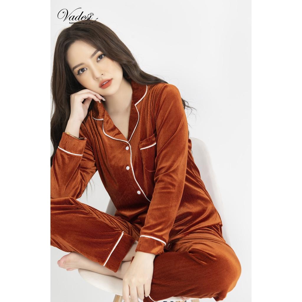 Bộ Đồ Ngủ Nữ Pijama Dài Tay Nhung Tăm Cao Cấp Mùa Đông Mặc Nhà Sau Sinh Đẹp Mềm Mại, Khả Năng Giữ Nhiệt Tốt - VADESI