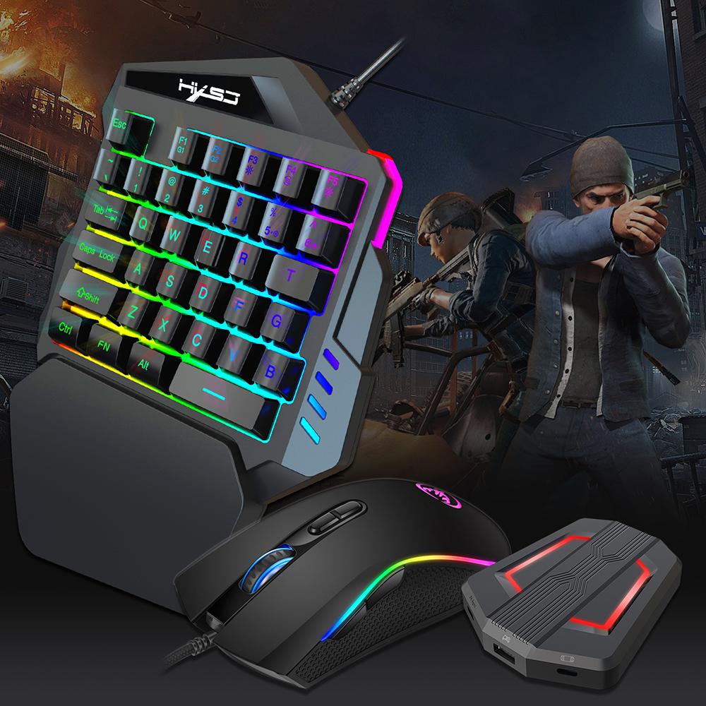 HXSJ A869 Wired RGB Ergonomic Gaming Mouse V100 35 Keys Single-hand Gaming Keyboard P6 Portable Keyboard Mouse Converter