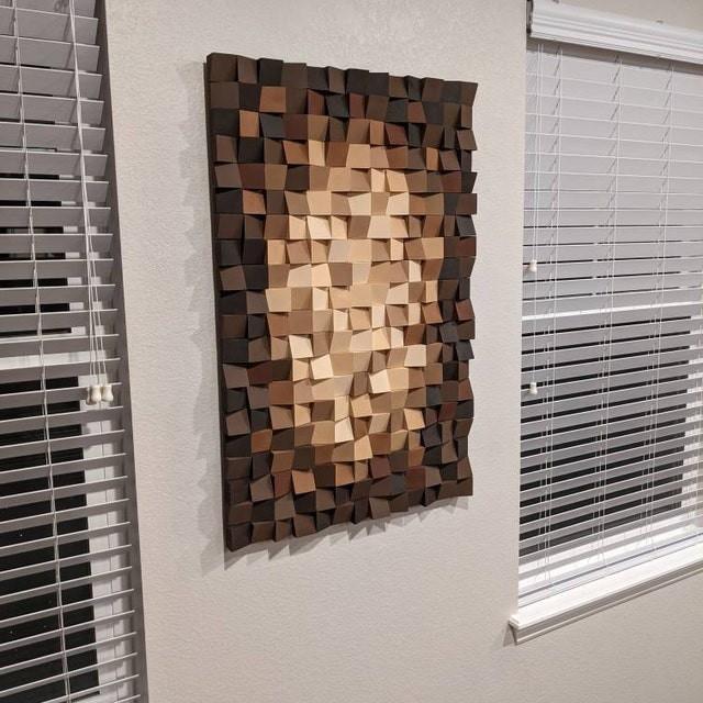 Tranh gỗ trang trí 3D Màu trắng chuyển nâu (Wood mosaic) - KÍCH THƯỚC 40cmx1m, 60x80cm và nhiều kích thước khác