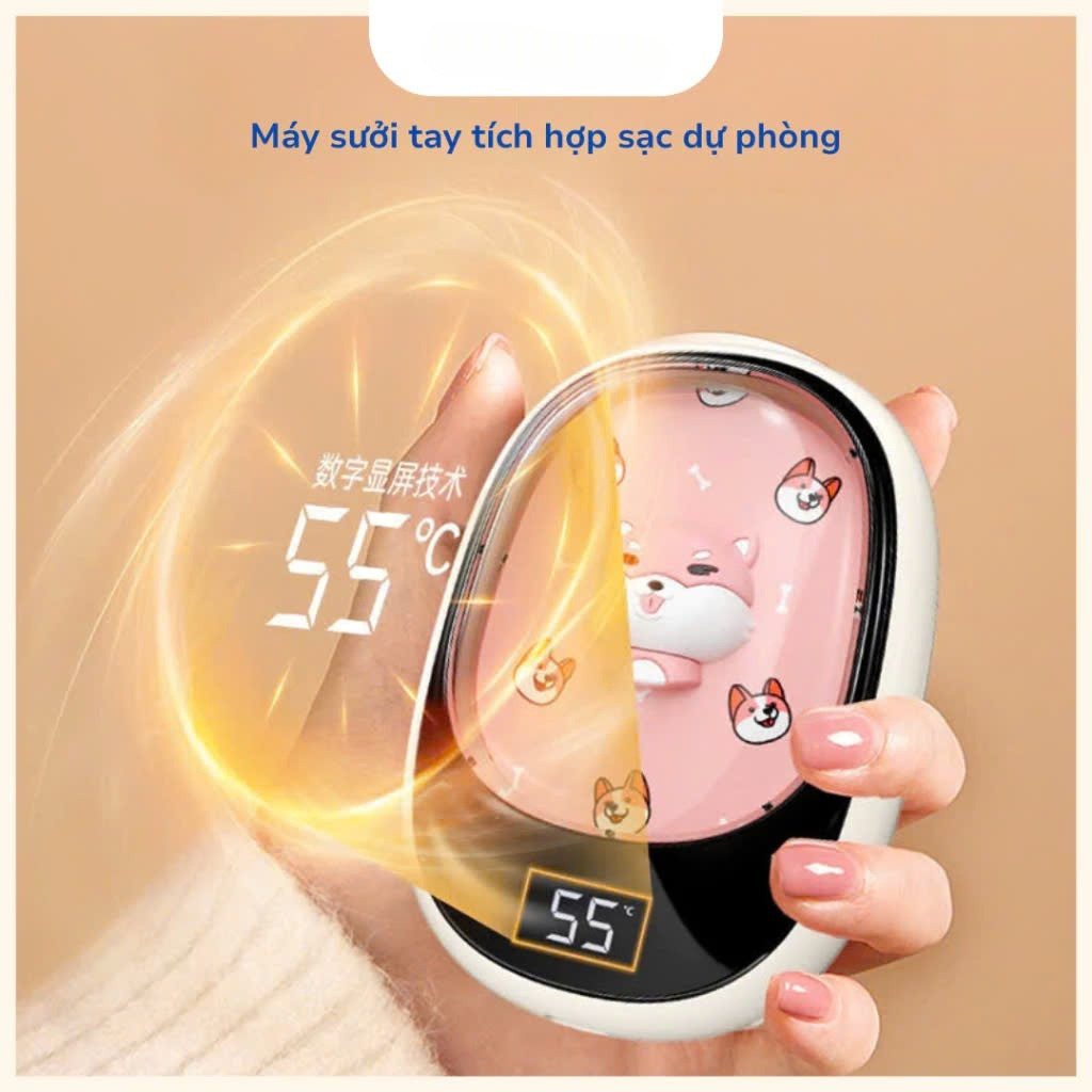 Máy Sưởi Ấm Mini Cầm Tay Kết Hợp Sạc Hiển Thị Đèn LED 3 Mức Nhiệt Và % Pin Văn Phòng Du Lịch Dã Ngoại Phượt - Hàng Nhập Khẩu