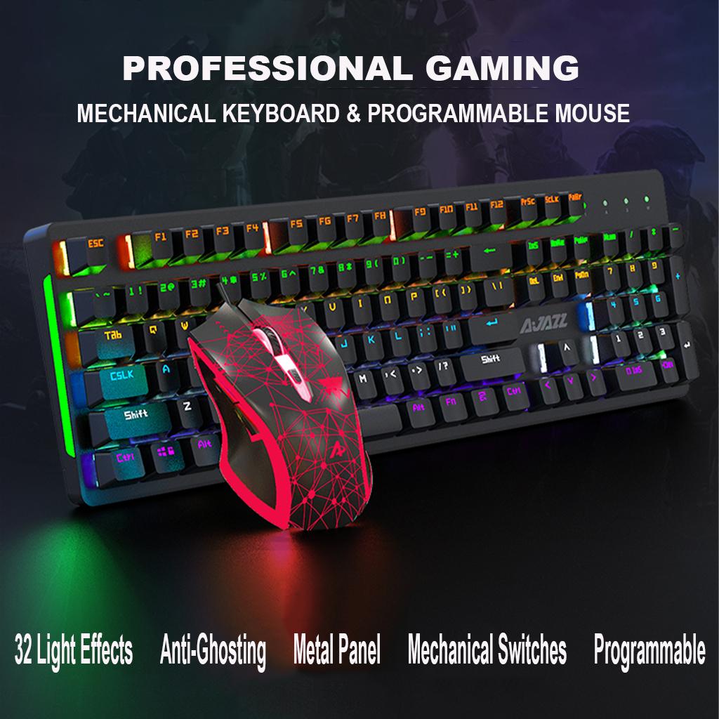 AJAZZ 104 Keys Mechanical Keyboard Mouse Combos Professional E-Sport Gaming Keyboard Mouse Set LED Backlit Switches 2400 DPI Mouse