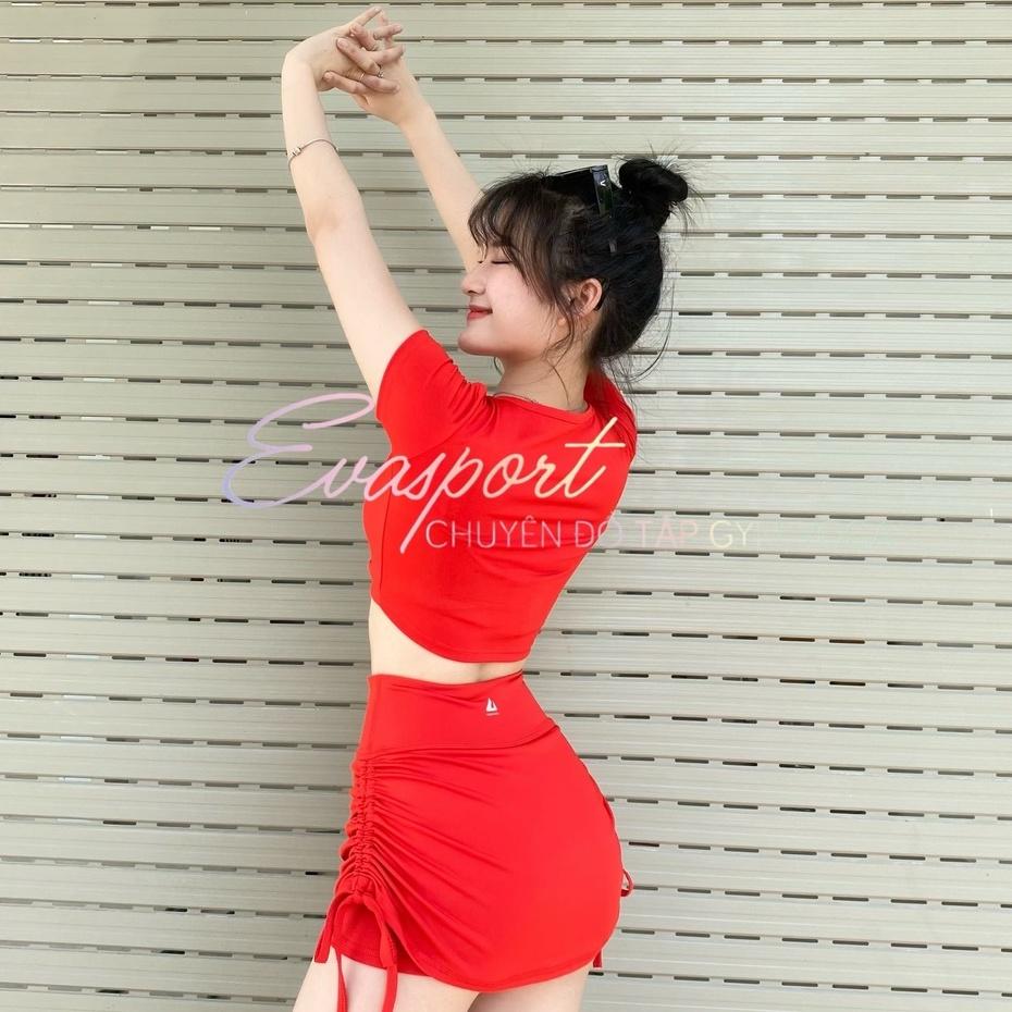 Set Đùi Chân Váy 2 Lớp Rút Dây Áo Croptop Thể Thao Năng Động Đi Bơi,Tập Gym Yoga, Chạy Bộ Aerobic EVASPORT