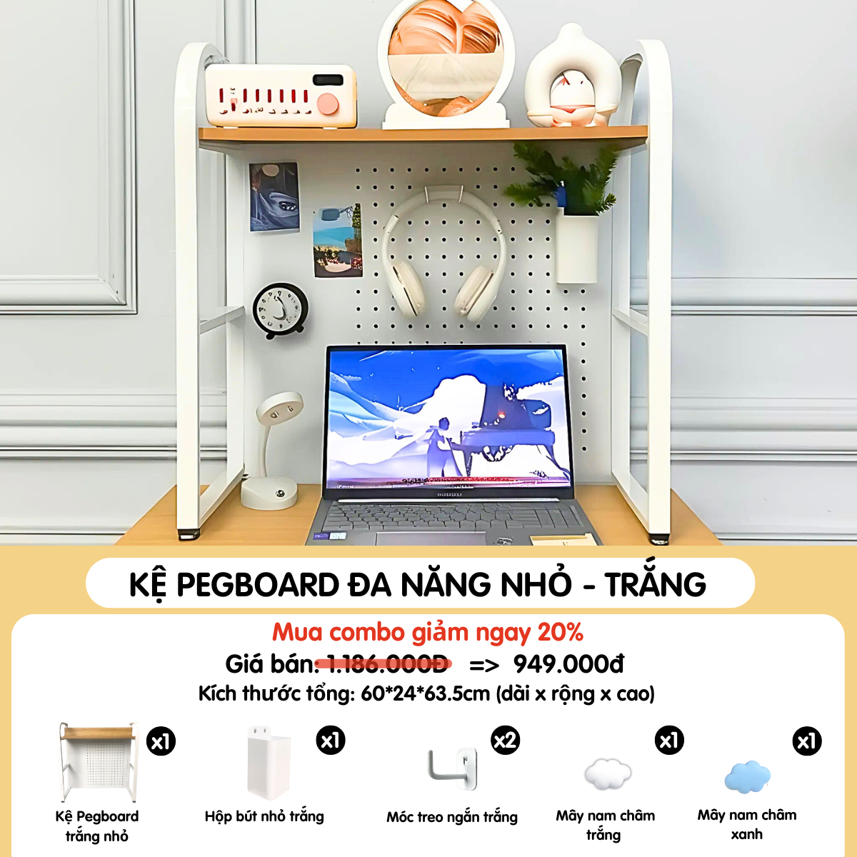 Kệ Pegboard đa năng Dola Home kệ sách để bàn decor học tập làm việc cho mẹ và bé hiện đại