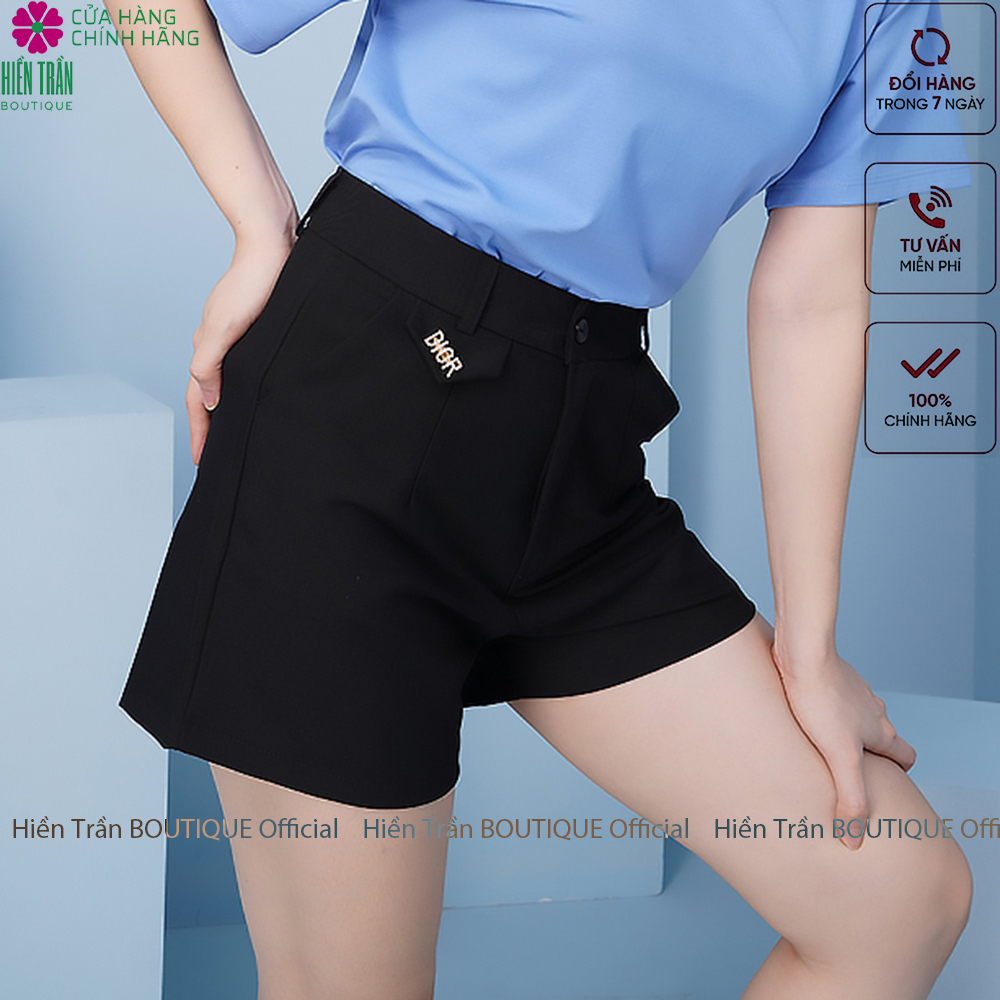 Quần short nữ Hiền Trần BOUTIQUE túi nắp lệch cạp cao short ống rộng phong cách cá tính trẻ trung