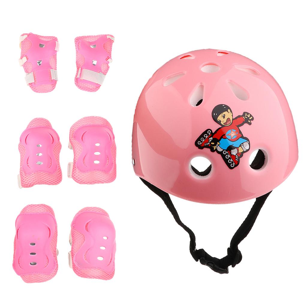 7 Pieces Kids Roller Skating Cycling Helmet Knee Elbow Pad Wrist Guard Sets Pink