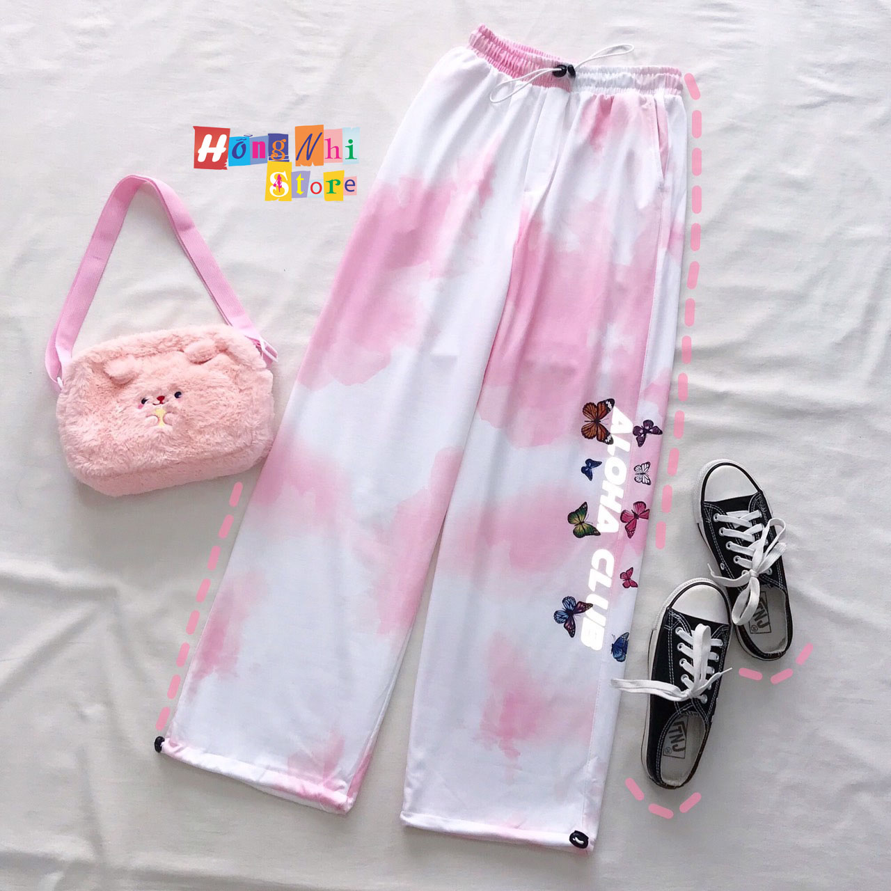 Quần Jogger Thun Dài Dây Rút Loang Màu Phản Quang Màu Hồng - Quần Thun Rút Dây Unisex - MM