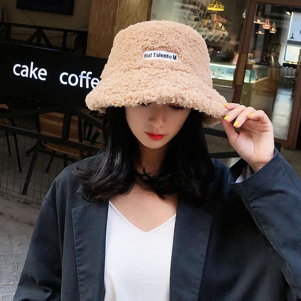 Mũ bucket lông cừu phong cách Hàn Quốc mềm mại