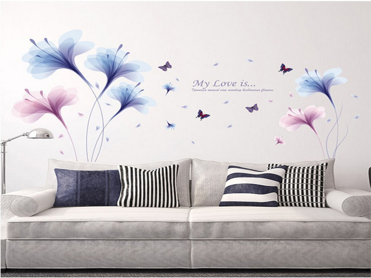Decal dán tường hoa pha lê xanh tím xl8262