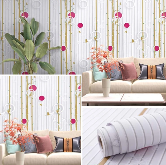 Combo 10 mét giấy dán tường, decal dán tường trang trí nhà cửa CHIM NON CÂY HỒNG khổ 45cm