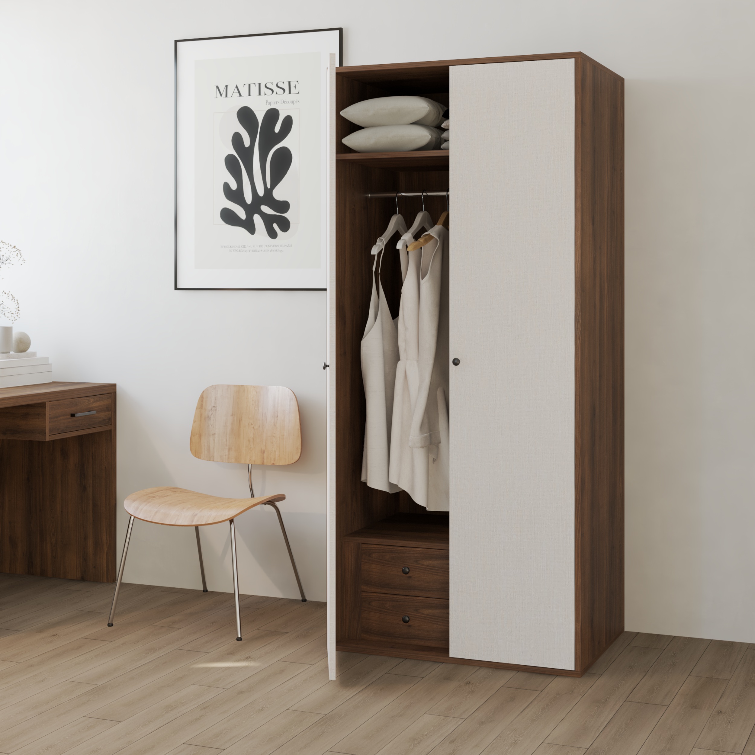 HAPPY FURNITURE , Tủ quần áo 2 cửa mở - LIVIK, TCM_235 , 80cm x 59cm x 180cm DxRxC