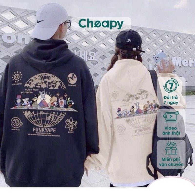 Áo khoác nam nữ Thỏ Bunny dài tay có mũ nỉ bông khóa kéo đen trắng unisex form rộng hoodie hàn quốc