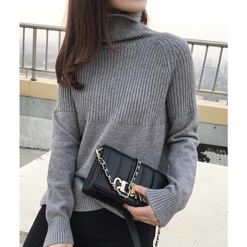 MS336 Áo len cao cổ ngực kẻ sọc