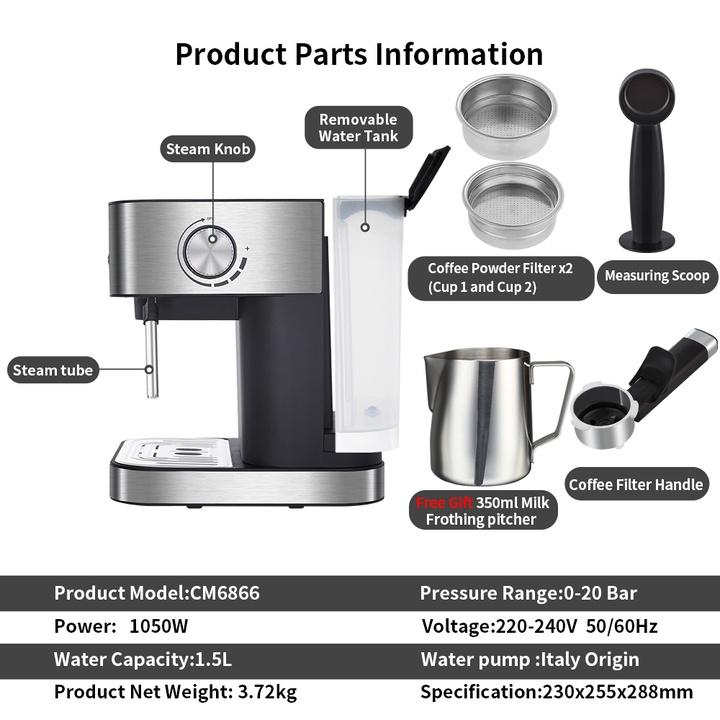 Máy pha cà phê Espresso thương hiệu cao cấp BioloMix CM6866 - Hàng Nhập Khẩu