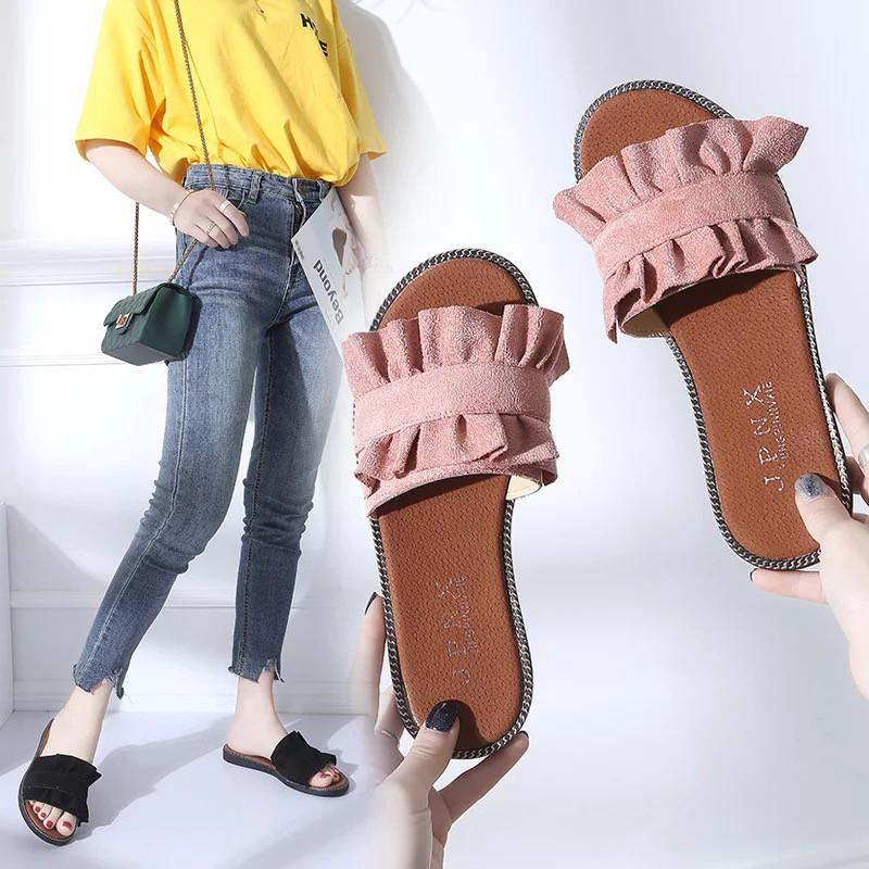Dép Da Lộn Đế Bằng Kiểu Dáng Đơn Giản Hợp Thời Trang