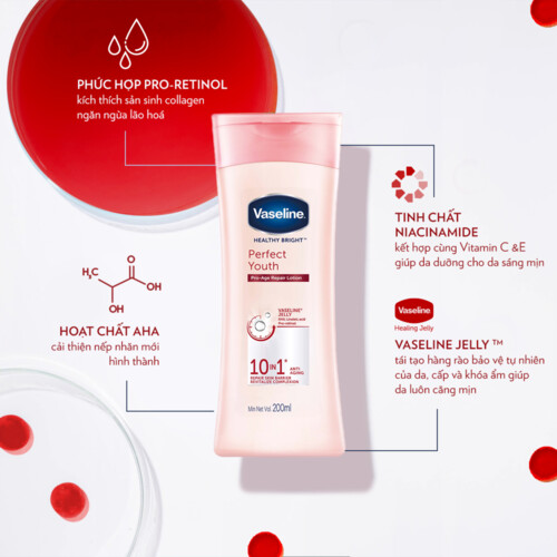 Sữa dưỡng thể ngăn ngừa lão hóa sáng da VASELINE Healthy Bright Perfect Youth 200ml