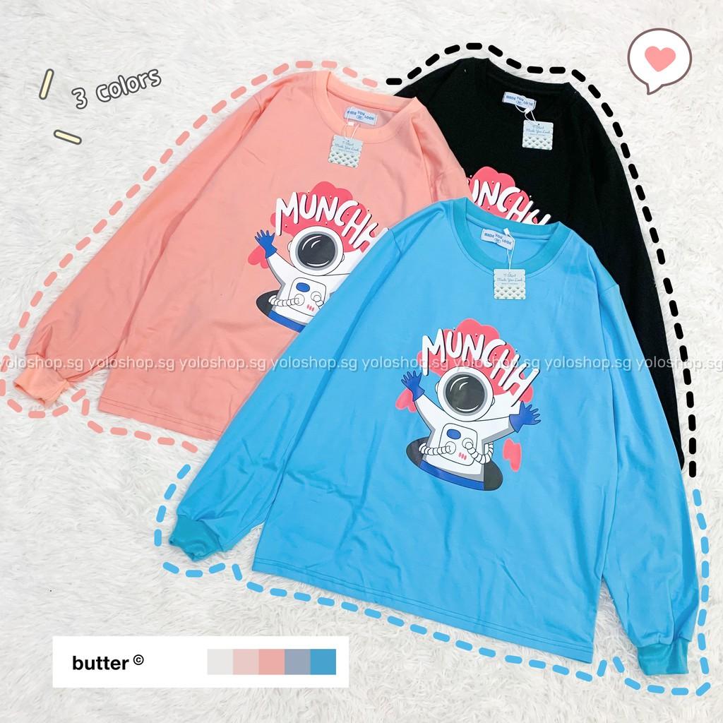 Áo Thun Tay Dài Unisex Có Bo Tay MUNCHH Phi Hành Gia Thu Đông