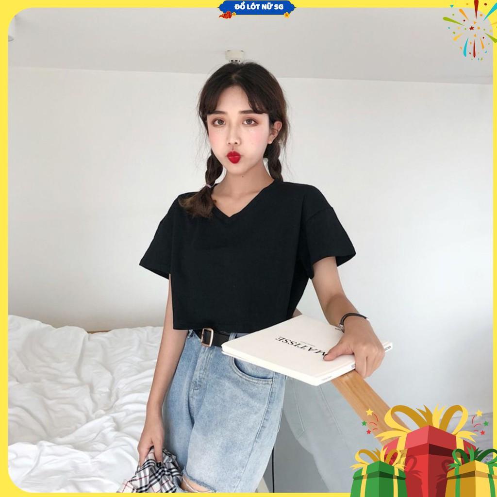 Áo thun nữ cổ tim Áo Croptop Cổ V Tay Dài, Dáng Ôm Chất Thun Gân Co Giản - Áo Thun Lỡ TTA