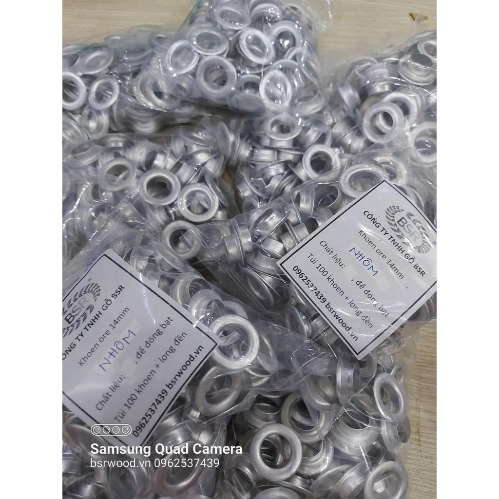 Khoen ore 14mm Khuy mắt cáo đóng bạt, bấm bạt 14ly Bằng NHÔM Túi 100 cái + 100 long đền