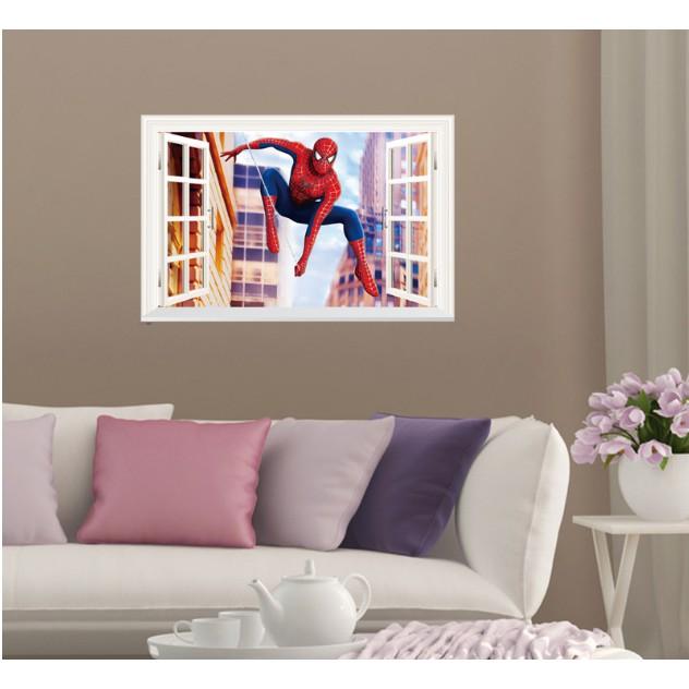 Decal trang trí khung cửa sổ 3D Người Nhện