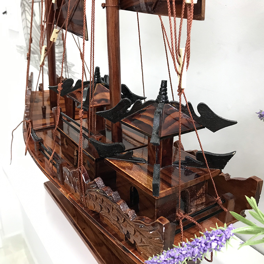 Mô hình thuyền gỗ trang trí Hạ Long Rồng - thân tàu 40cm - gỗ tràm