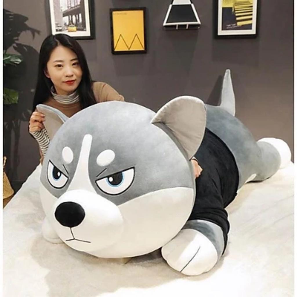 Gấu bông Chó Husky Siêu To Khổng Lồ - gối ôm cho bé chó -mèo Husky size từ 70cm-1m7