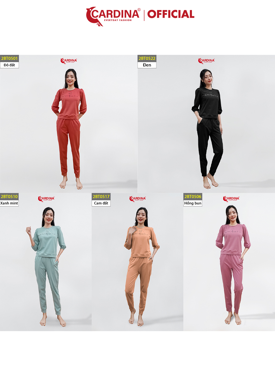 Đồ Bộ Nữ Quần Dài Tay Lỡ Bo Chun Chất Cotton Cao Cấp Kiểu Dáng Năng Động Tôn Vóc Dáng 2BT05