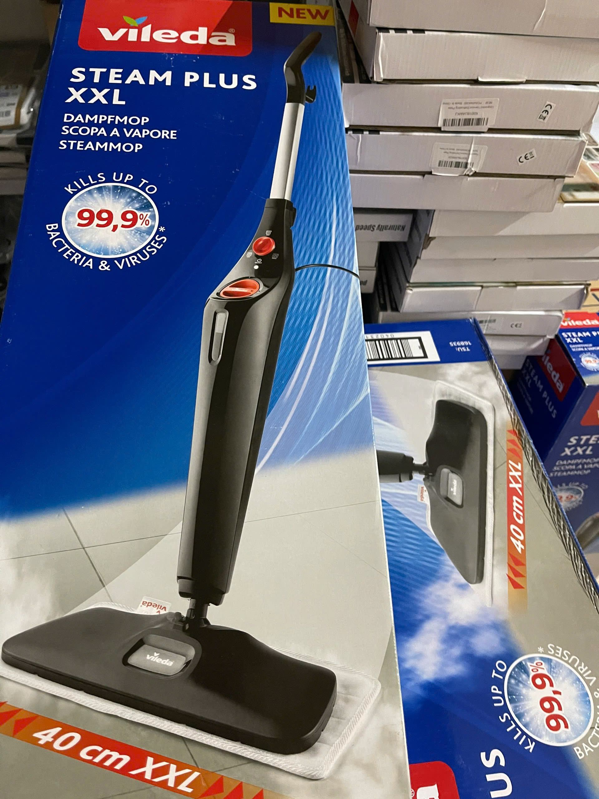 Cây lau nhà hơi nước Vileda XXL Plus bản chữ nhật 2 khăn Hàng chính hãng