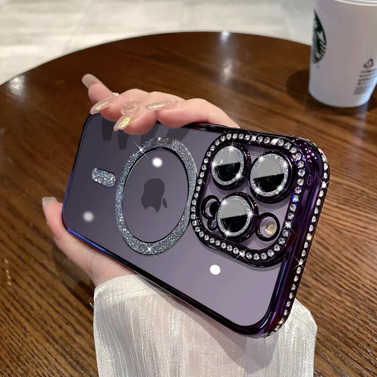 Ốp lưng cho iphone 15 pro max / 14 promax đính đá kim tuyến có lens bảo vệ camera - hàng nhập khẩu chính hãng