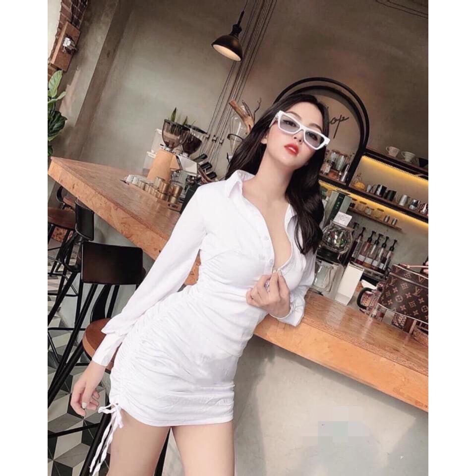 Đầm ôm nữ cổ nhún sơ mi cài nút thật 2 màu ( có mút ngực