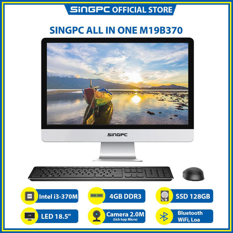 Máy tính All In One SingPC M19B370-W ( Core i3/4GB/SSD 128GB/18.5&quot;/Windows 10 Pro)- Hàng chính hãng