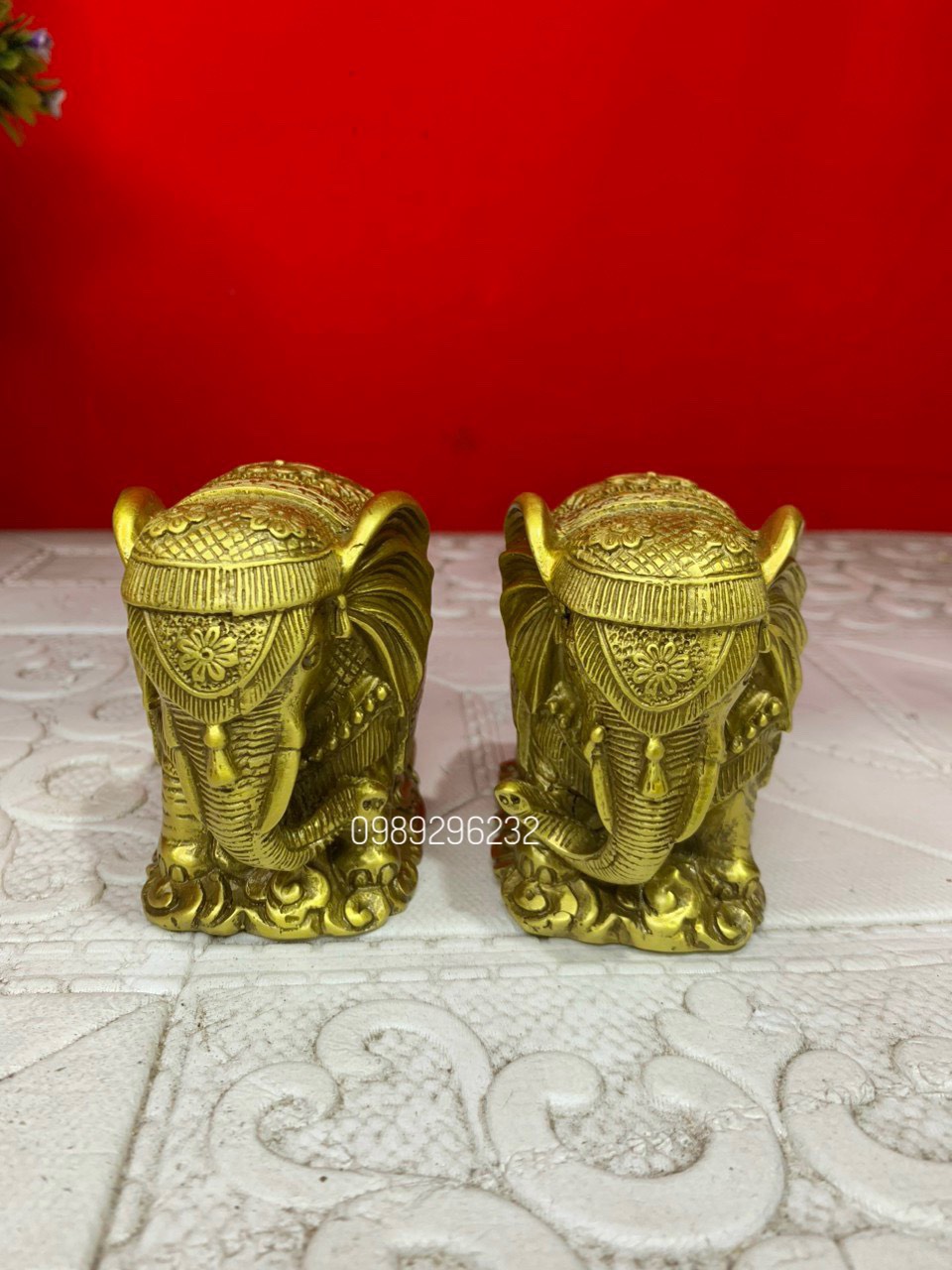Đôi tượng Voi gấm hoa phong thuỷ bằng đồng cỡ nhỏ