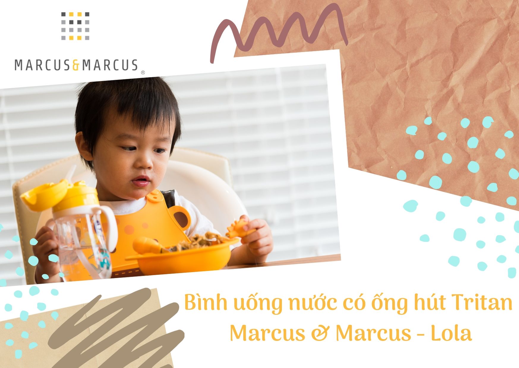 Bình uống nước có ống hút cho bé Tritan Marcus &amp; Marcus, từ 12 tháng