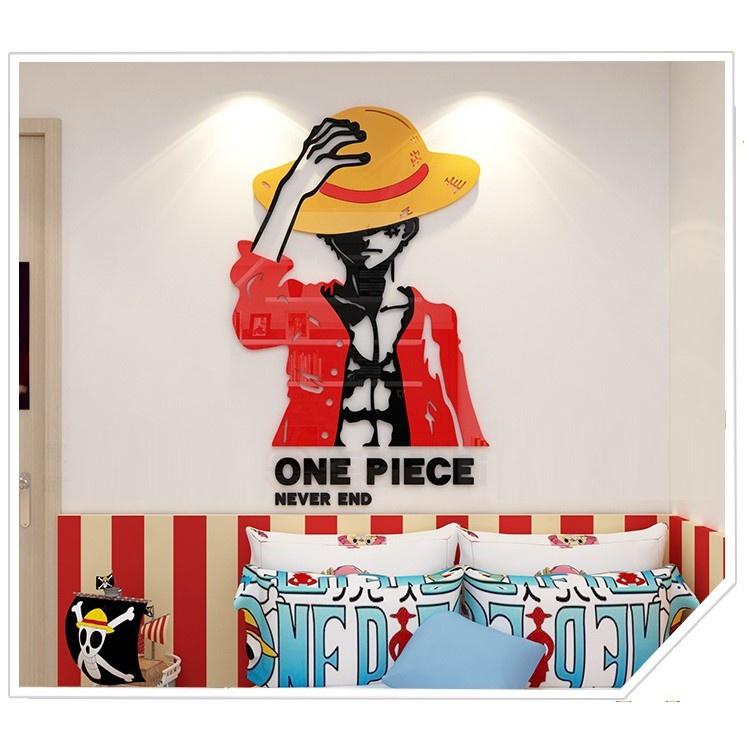 Tranh dán tường mica 3d decor khổ lớn one piece luffy mũ rơm trang trí quán game phòng game thủ