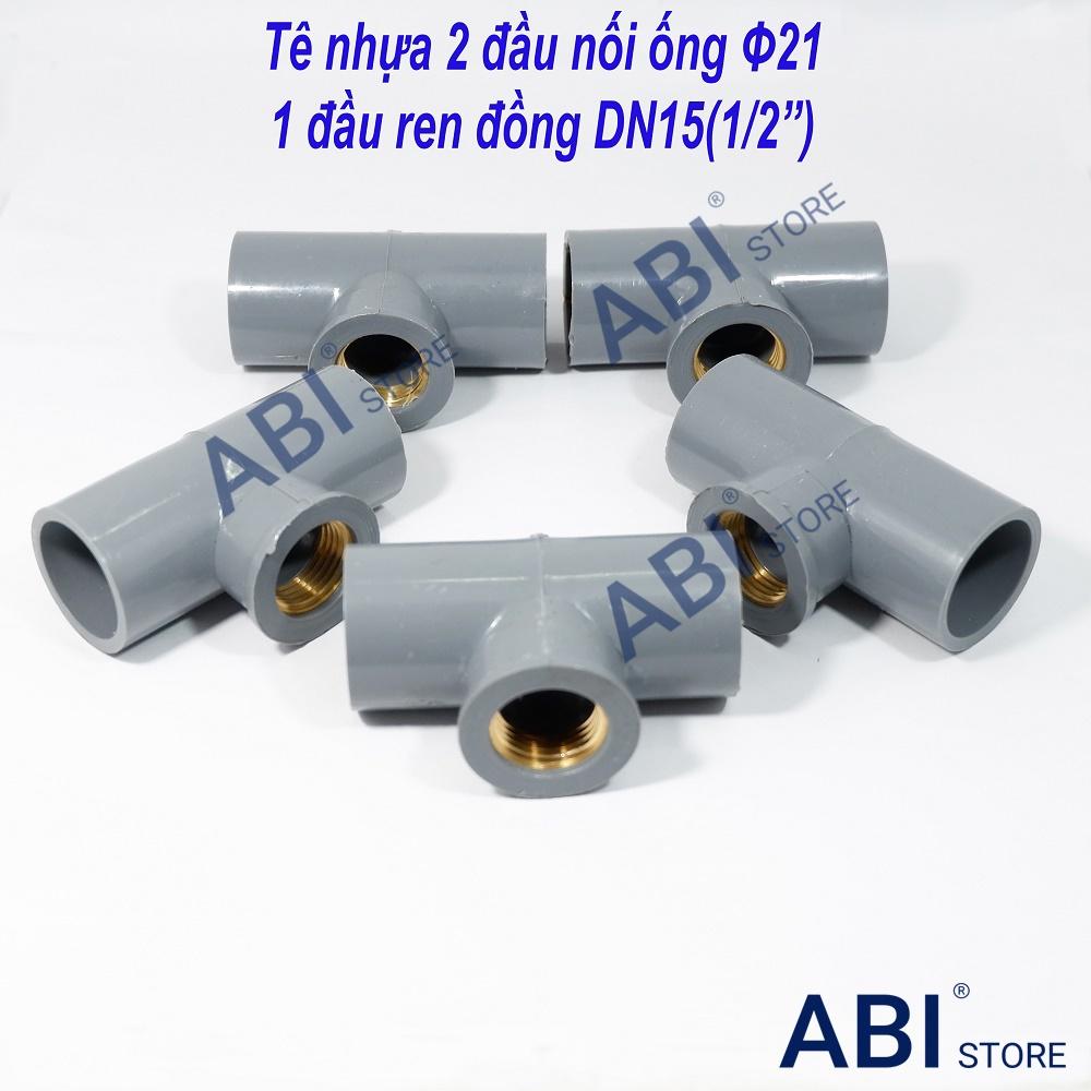 Tê nhựa ren đồng 21, 27-21, Tê ren trong đồng dn15 2 đầu nối ống phi 21, phi 27