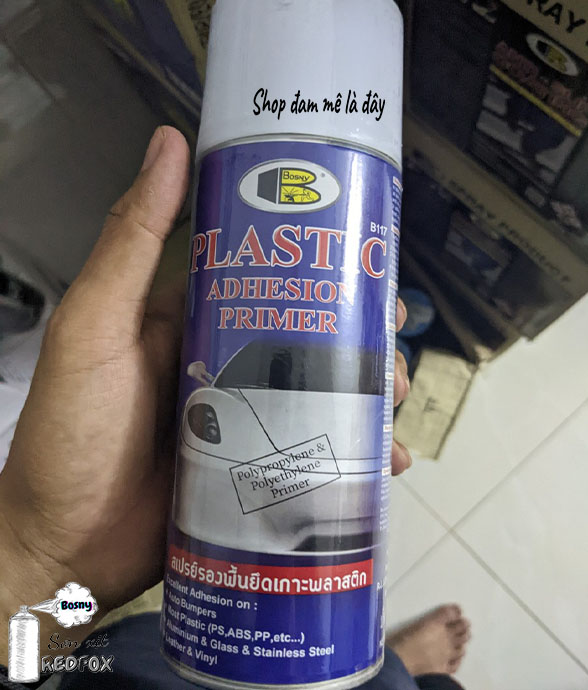 Sơn lót cao cấp, plastic primer Bosny - Tăng độ bám dính sơn lên bề mặt sản phẩm - dung tích 400ml - Thái Lan, sơn lên nhựa, ô tô, xe máy