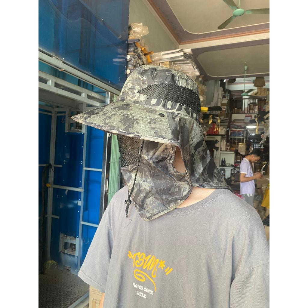 Mũ câu cá - Mũ chống nắng vành rộng - Nón đi nắng - Mũ chống nắng đi câu kèm khăn che gáy vải gió có thể tháo rời