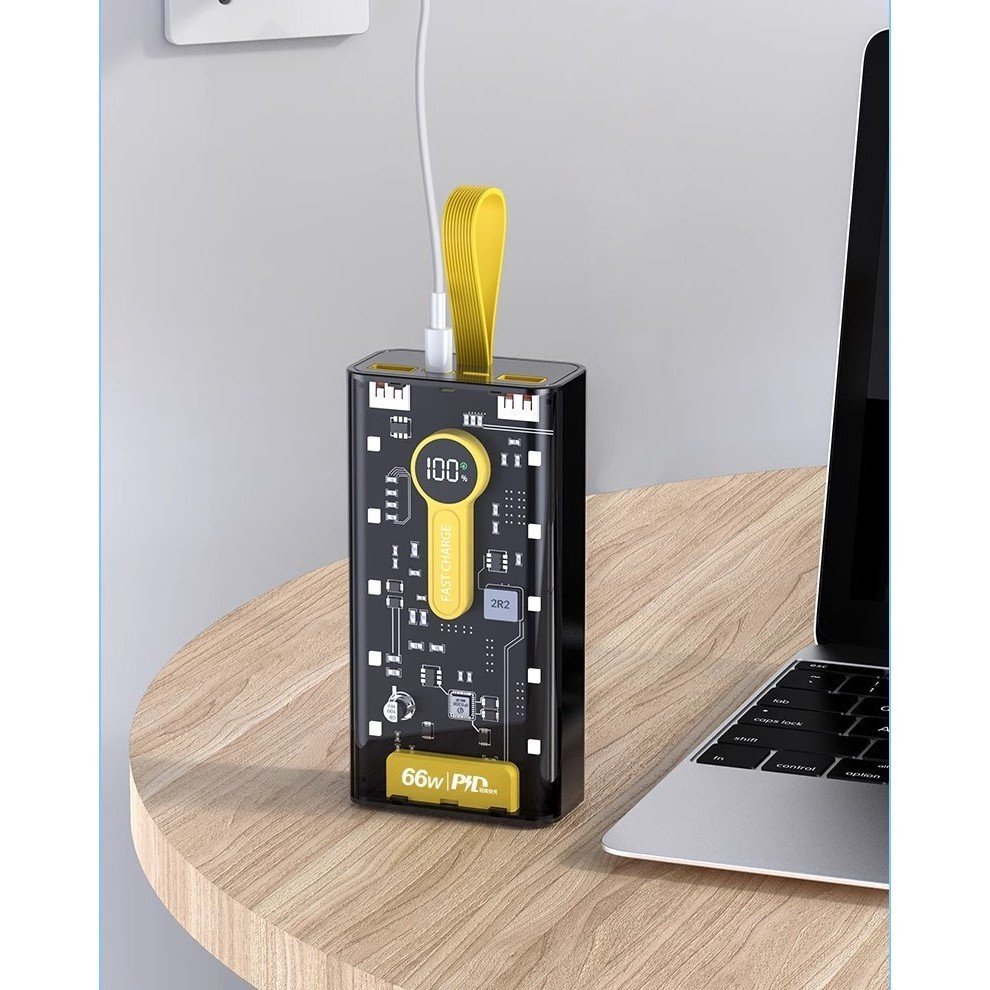 Pin Sạc Dự Phòng trong suốt 20000mAh - 66W - sạc siêu nhanh, tích hợp 4 cáp, 2 cổng usb, sạc cùng lúc nhiều điện thoại - Hàng chính hãng