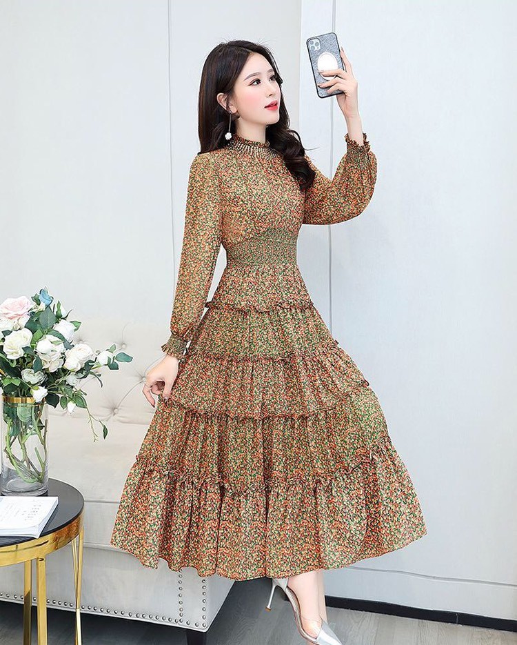 Đầm xòe maxi voan lụa phối từng NT4458