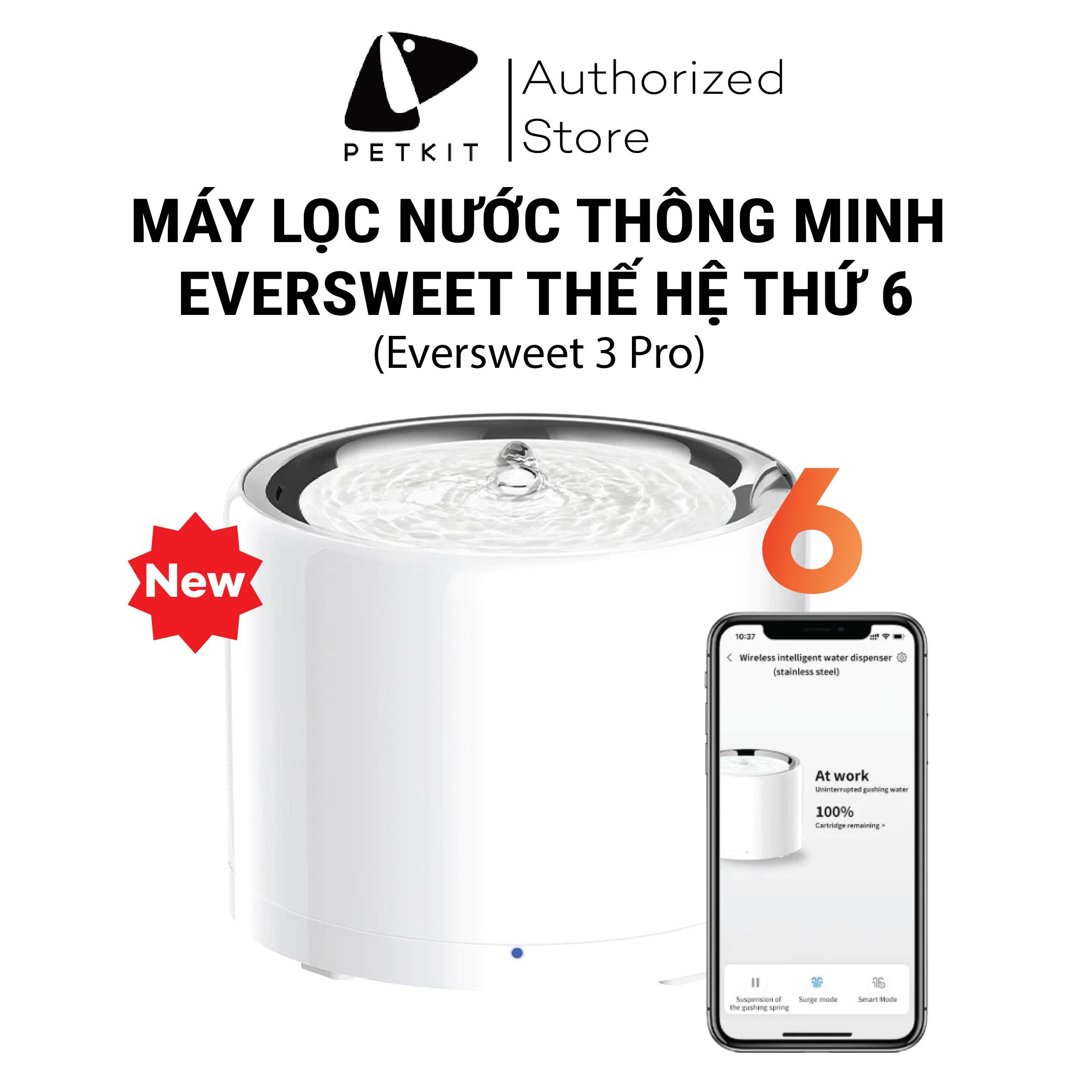 Đài Phun Nước, Máy Lọc Nước Cho Mèo Petkit Eversweet 3 PRO Chất Liệu Inox 304 và Nhựa ABS Sử Dụng Bơm Không Dây Thế Hệ 6