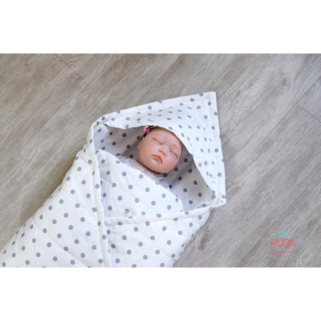 Chăn bế chần bông cho trẻ sơ sinh RUNA KIDS chất liệu Cotton Hàn 100% cao cấp, thoáng khí mềm mịn, an toàn cho bé