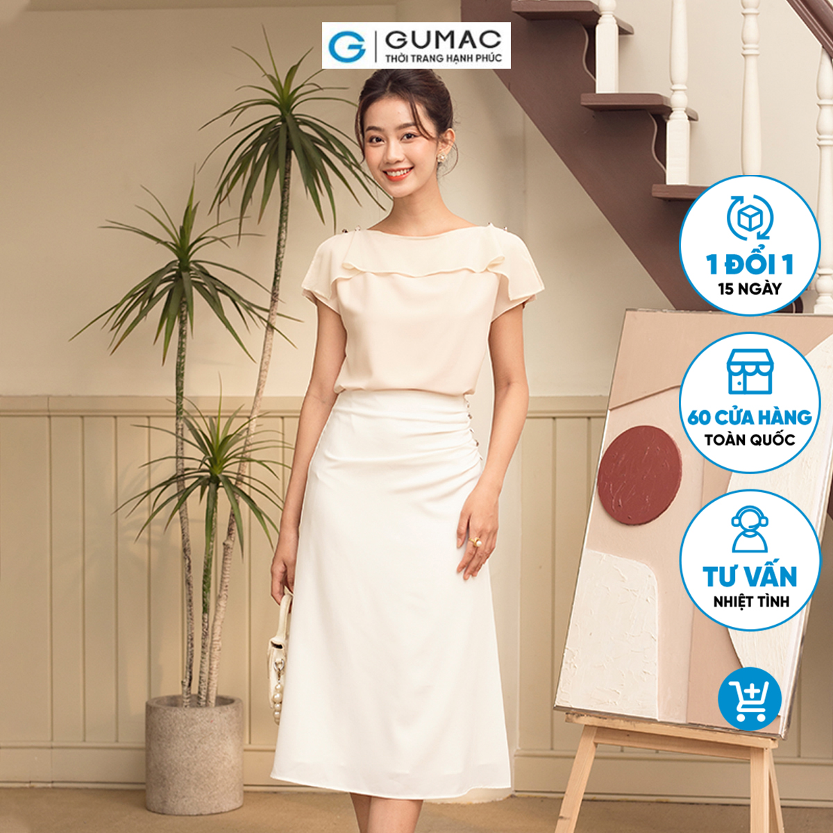 Chân váy A nhún sườn thời thượng sang trọng thời trang GUMAC VD06034