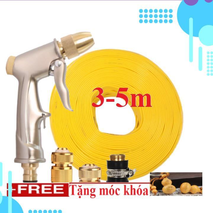 Bộ dây vòi xịt nước rửa xe,tưới cây ,tăng áp 3 lần,loại 3m,5m 206701-1đầu đồng,cút đồng,nối đồng+ móc khoá