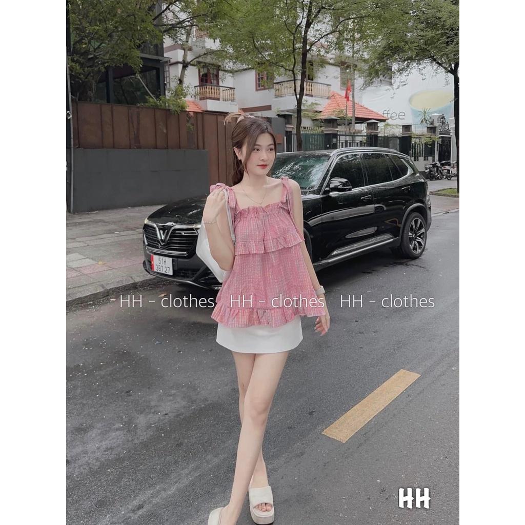 SET BỘ ĐI CHƠI, SET 2 MÓN ÁO 2S KẺ HỒNG PHỐI CHÂN VÁY NGẮN CỰC XINH XỈU