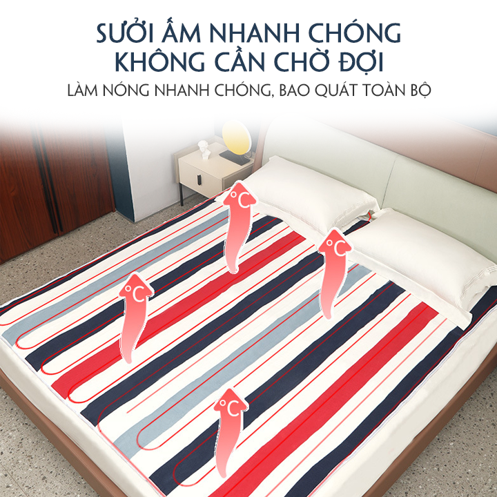 Chăn điện sưởi ấm dùng cho mùa đông có điều khiển hẹn giờ kích cỡ 1m8 x 2m có thể giặt