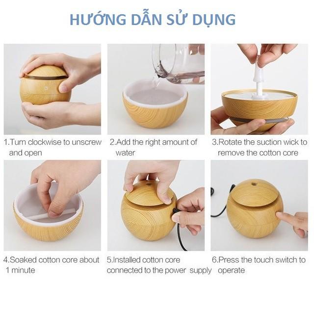 Máy Phun Sương Vân Gỗ Hình Tròn Khuếch Tán Tinh Dầu Tạo Đổ Ẩm