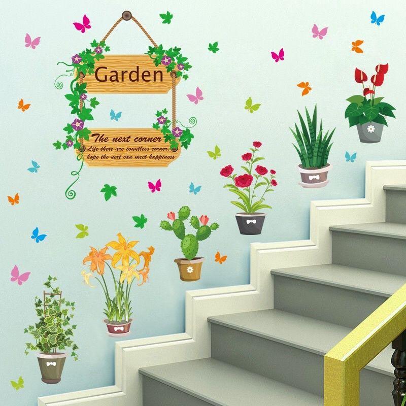 Decal dán tường giỏ hoa
