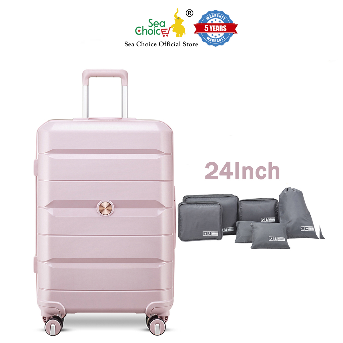 Vali du lịch Sea Choice chất liệu nhựa PP khóa TSA Dây kéo YKK Chống rơi bền đẹp nhiều Size 14202428 – Bảo hành 5 năm – Màu pink 24 inch