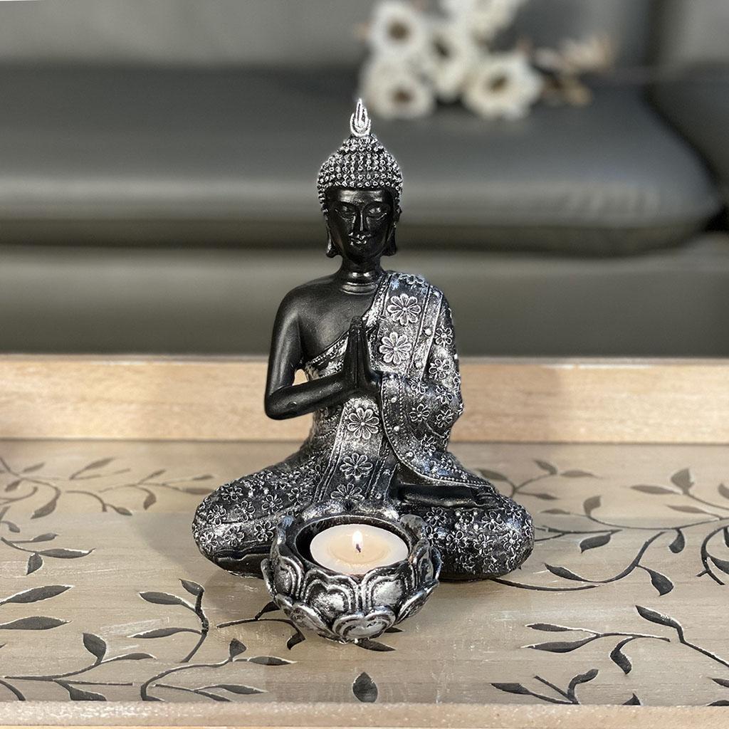 Meditating Buddha Statue Figurine Tealight Holder for Home Bedroom Decors