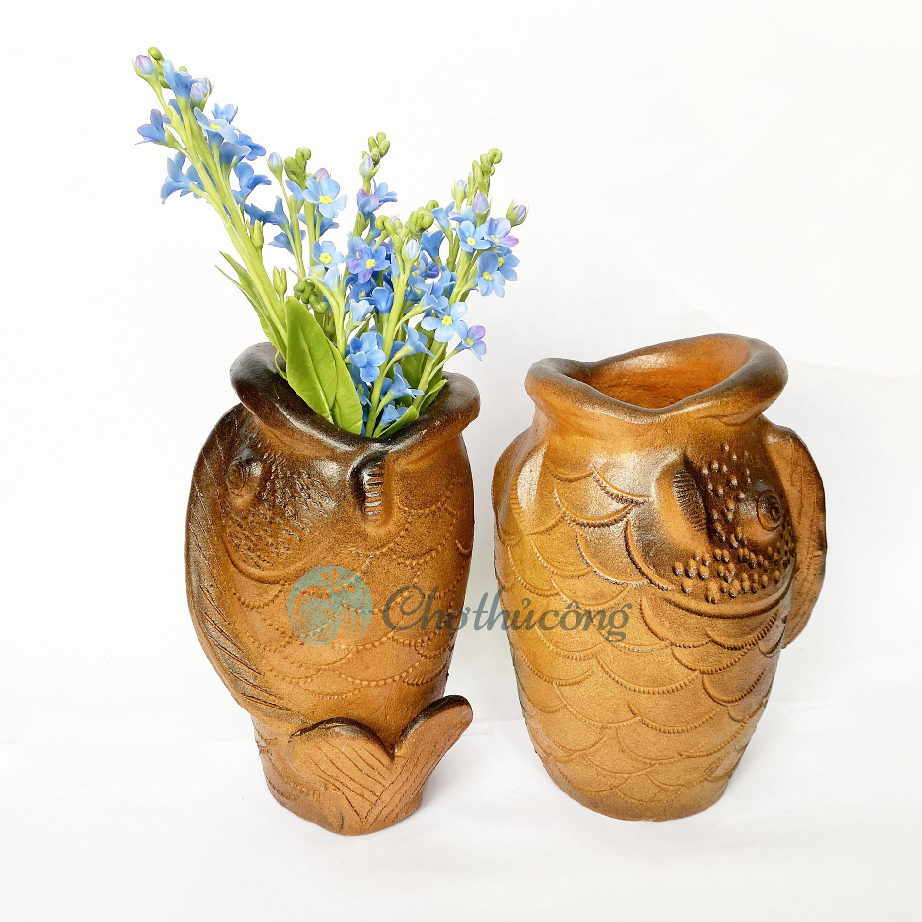 Bình gốm cắm hoa decor cá chép , lọ hoa - chậu đất nung thủ công Gốm Chăm Bàu Trúc dùng trang trí handmade terracotta